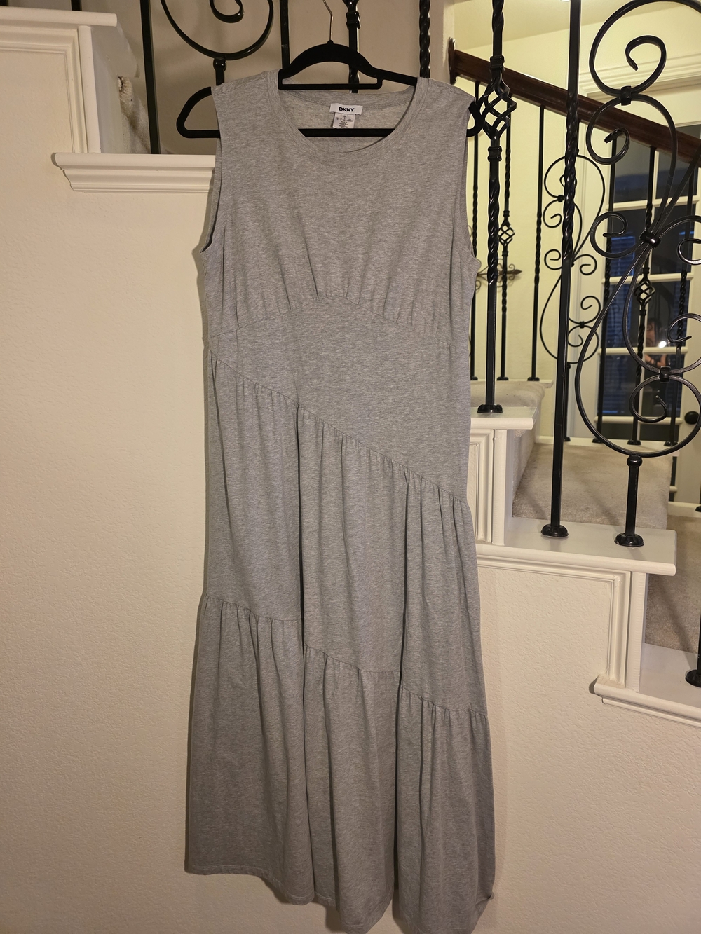 DKNY Light Gray Sleeveless Tiered Maxi Dress